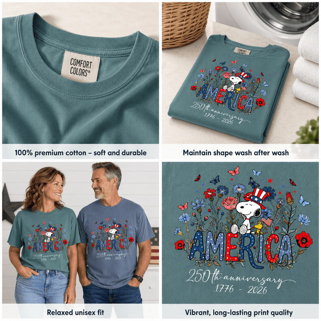 Comfort Colors America 250th Anniversary Floral Uncle Sam Hat Dog T-Shirt