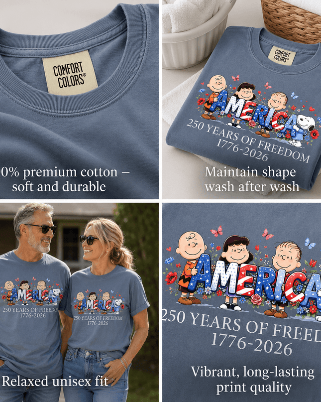 5_73315ccb-2a89-4eaa-bd41-0e9239192420 - AuraNations - Comfort Colors America 250 Years Of Freedom Floral Friends T-Shirt - Blue Jean / S - 250TH ANNIVERSARY, ALL, COMFORT COLORS, NO CUSTOM, PRODUCTS, SNPY, TSHIRT