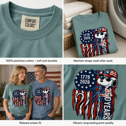 Comfort Colors 1776-2026 250 Years Cool Dog Lightning Flag T-Shirt