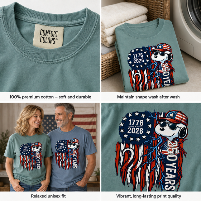 Comfort Colors 1776-2026 250 Years Cool Dog Lightning Flag T-Shirt