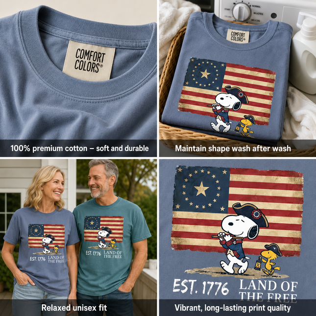 Comfort Colors Est 1776 Land Of The Free Vintage Colonial Flag T-Shirt