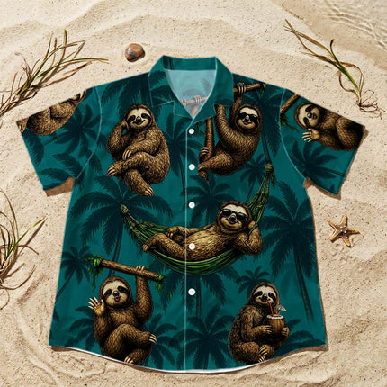 Tropical Sloth Palm Tree Vacation Summer Hawaiian Shirt