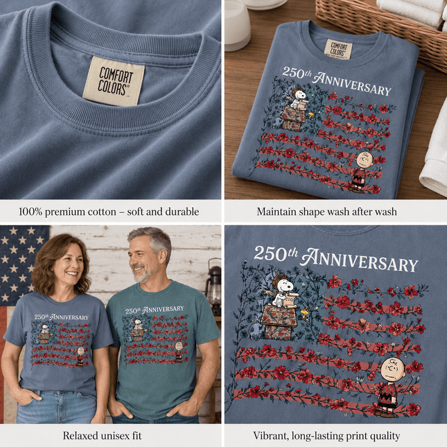 5_760bd7e5-921f-42cc-b66d-66cf68b6ad8c - AuraNations - Comfort Colors 250th Anniversary Floral Vine Flag Aviator Dog T-Shirt - Blue Jean / S - 250TH ANNIVERSARY, ALL, COMFORT COLORS, NO CUSTOM, PRODUCTS, SNPY, TSHIRT