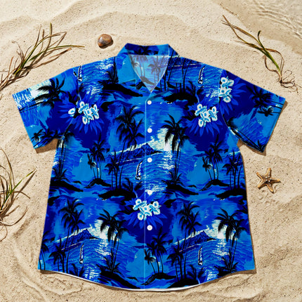 Blue Tropical Island Beach Floral Summer Hawaiian Shirt