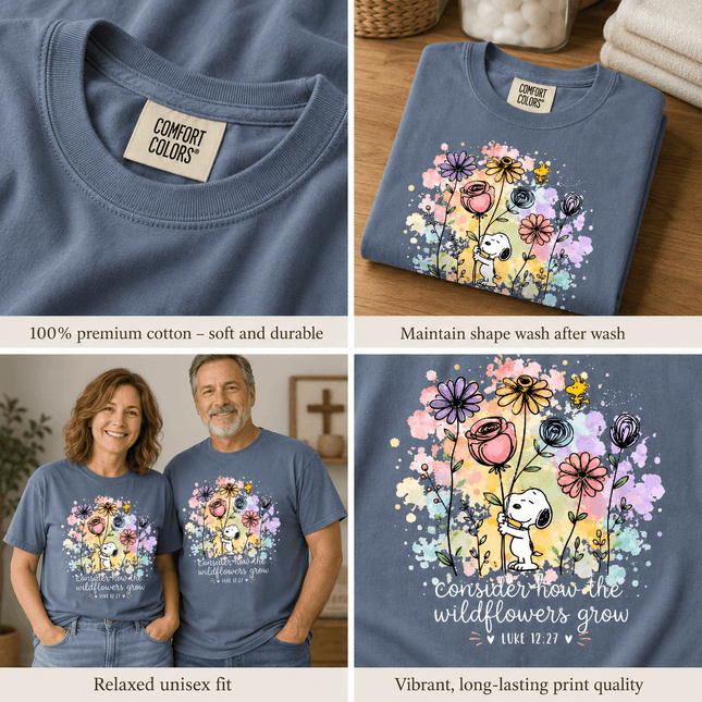 Comfort Colors Consider How the Wildflowers Grow Bible Verse T-Shirt