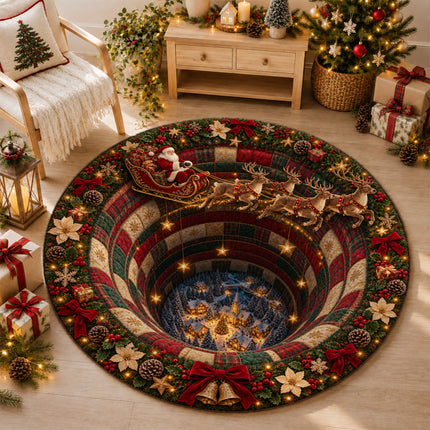 Christmas Round Rug Santa Sleigh Winter Village Doormat