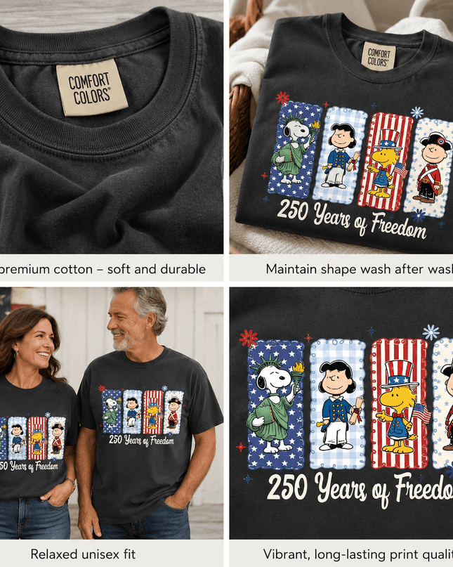 5_7d4b207f-4a7d-46c1-ac83-5c310551e23f - AuraNations - Comfort Colors 250 Freedom Characters T-Shirt - Black / S - 250TH ANNIVERSARY, ALL, COMFORT COLORS, NO CUSTOM, PRODUCTS, SNPY, TSHIRT