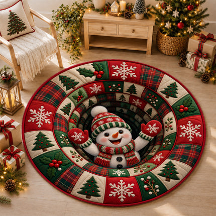 Christmas Round Rug Snowman Holiday Doormat