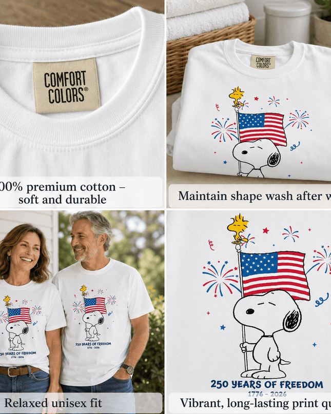 5_821eaf97-af61-4837-894c-af258f10789f - AuraNations - Comfort Colors 250 Years Of Freedom Fireworks Patriotic Dog T-Shirt - White / S - 250TH ANNIVERSARY, ALL, COMFORT COLORS, NO CUSTOM, PRODUCTS, SNPY, TSHIRT