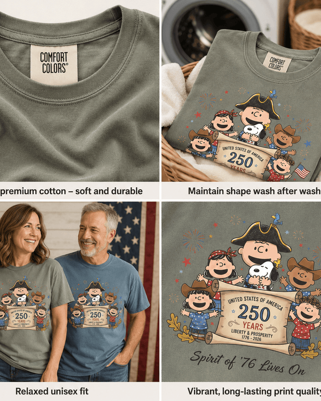 5_8940b7a8-ef90-41f0-b1a8-c12fe1daf5de - AuraNations - Comfort Colors Spirit Of 76 Lives On 250 Years Patriotic Friends T-Shirt - Moss / S - 250TH ANNIVERSARY, ALL, COMFORT COLORS, NO CUSTOM, PRODUCTS, SNPY, TSHIRT
