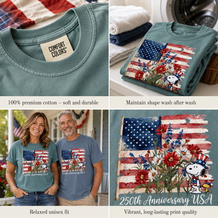 Comfort Colors 250th Anniversary USA Watercolor Flag Floral Dog T-Shirt