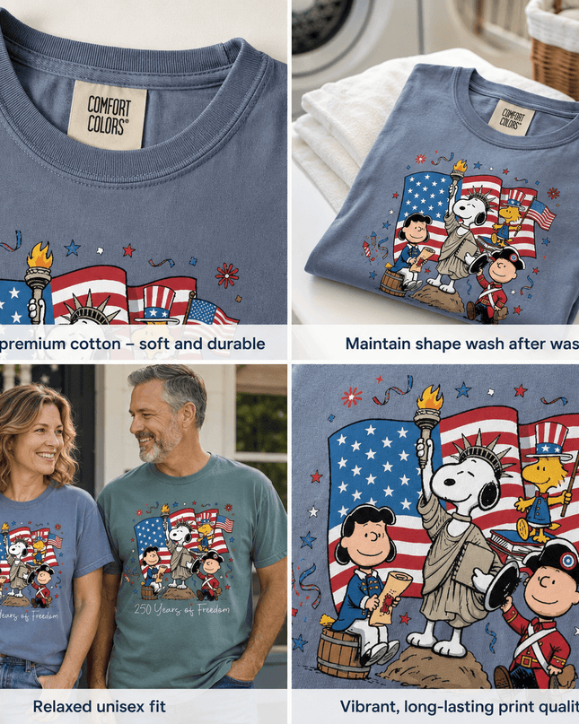 5_8a7a5d02-be06-4596-a3dc-fc828f04de3d - AuraNations - Comfort Colors 250 Years Of Freedom Liberty Flag Historical Squad T-Shirt - Blue Jean / S - 250TH ANNIVERSARY, ALL, COMFORT COLORS, NO CUSTOM, PRODUCTS, SNPY, TSHIRT