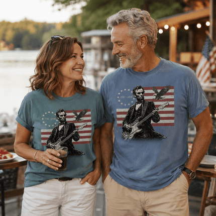Comfort Colors 250th Anniversary USA Abraham Lincoln Guitar Flag T-Shirt