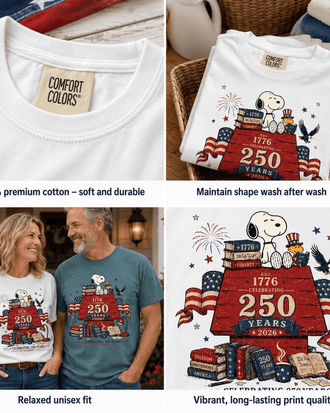 5_8cea2d9f-9cb4-45bf-bb8e-6a3542b29bd9 - AuraNations - Comfort Colors Celebrating 250 Years Of Freedom Reading Dog T-Shirt - White / S - 250TH ANNIVERSARY, ALL, COMFORT COLORS, NO CUSTOM, PRODUCTS, SNPY, TSHIRT