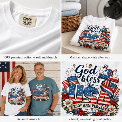 5_8d50857c-7da1-4084-b697-c2030c9dff0c - AuraNations - Comfort Colors God Bless The USA 250th Anniversary Cross Dog T-Shirt - White / S - 250TH ANNIVERSARY, ALL, COMFORT COLORS, NO CUSTOM, PRODUCTS, SNPY, TSHIRT