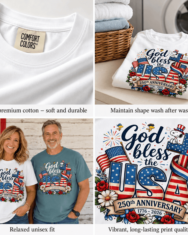 5_8d50857c-7da1-4084-b697-c2030c9dff0c - AuraNations - Comfort Colors God Bless The USA 250th Anniversary Cross Dog T-Shirt - White / S - 250TH ANNIVERSARY, ALL, COMFORT COLORS, NO CUSTOM, PRODUCTS, SNPY, TSHIRT