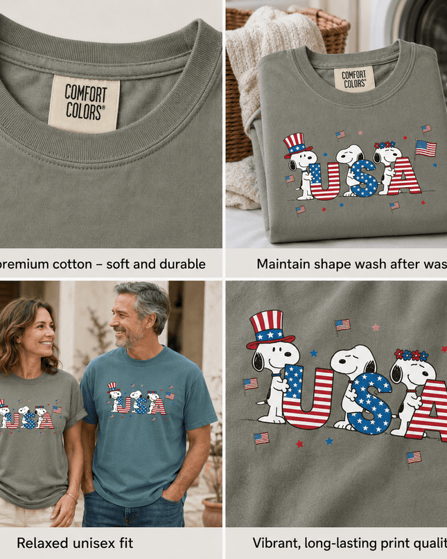5_92d75e8a-38fa-41d2-93e0-6814e62c2b46 - AuraNations - Comfort Colors USA Flag Block Letters Cute Dogs T-Shirt - Moss / S - 250TH ANNIVERSARY, ALL, COMFORT COLORS, NO CUSTOM, PRODUCTS, SNPY, TSHIRT