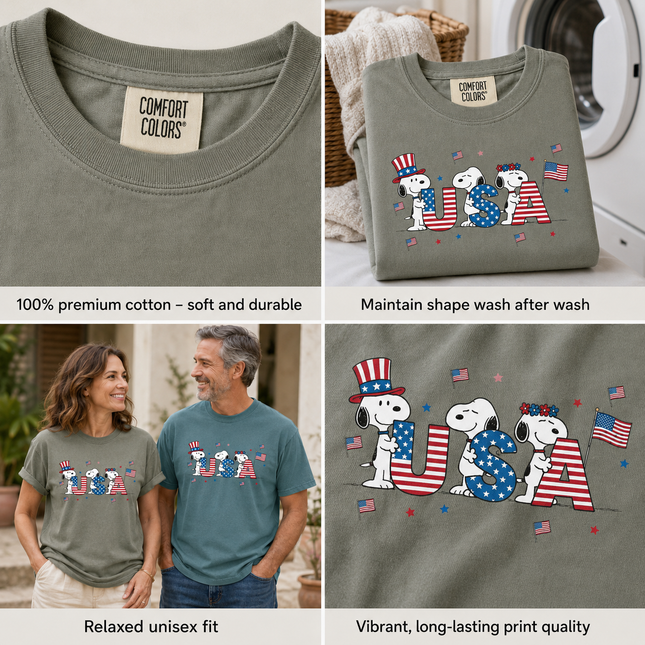 Comfort Colors USA Flag Block Letters Cute Dogs T-Shirt