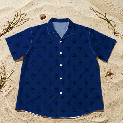 Navy Blue Palm Tree Tropical Beach Summer Hawaiian Shirt