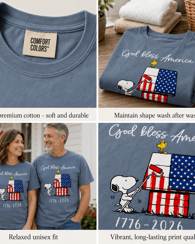 Comfort Colors 250th Anniversary USA God Bless America Flag Painting Dog T-Shirt