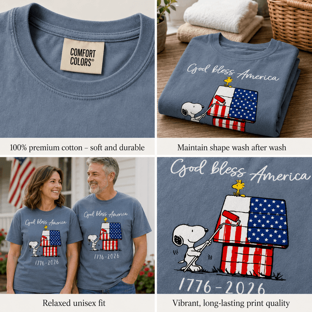 Comfort Colors 250th Anniversary USA God Bless America Flag Painting Dog T-Shirt