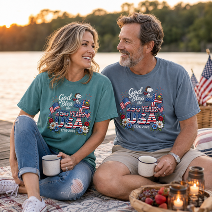 Comfort Colors God Bless The USA 250 Years Patriotic Cross T-Shirt
