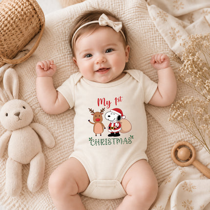 My First Christmas Reindeer Holiday Gift Sack Baby Bodysuit
