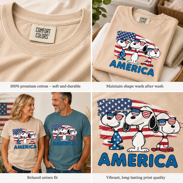 Comfort Colors America Cool Pups Patriotic Flag Sunglasses T-Shirt
