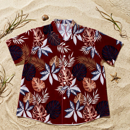 Beach Summer Tropical Red Leaf Print Hawaiian Shirt