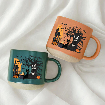Halloween Pottery Mug Black Cat Haunted House Spooky Cup