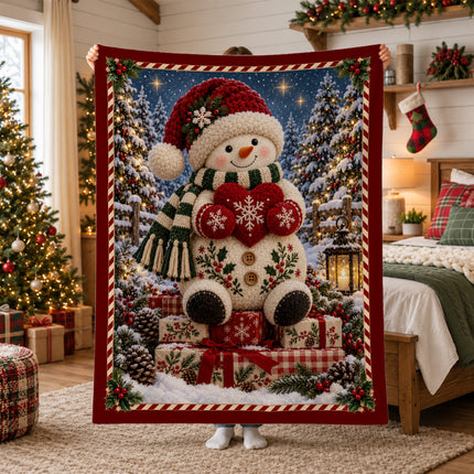 Christmas Snowman Fleece Blanket Cozy Winter Holiday Decor