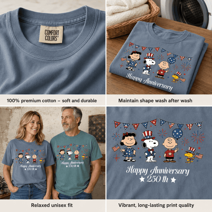 Comfort Colors Happy 250th Anniversary USA Patriotic Bunting Squad T-Shirt