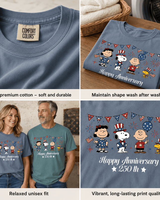 Comfort Colors Happy 250th Anniversary USA Patriotic Bunting Squad T-Shirt