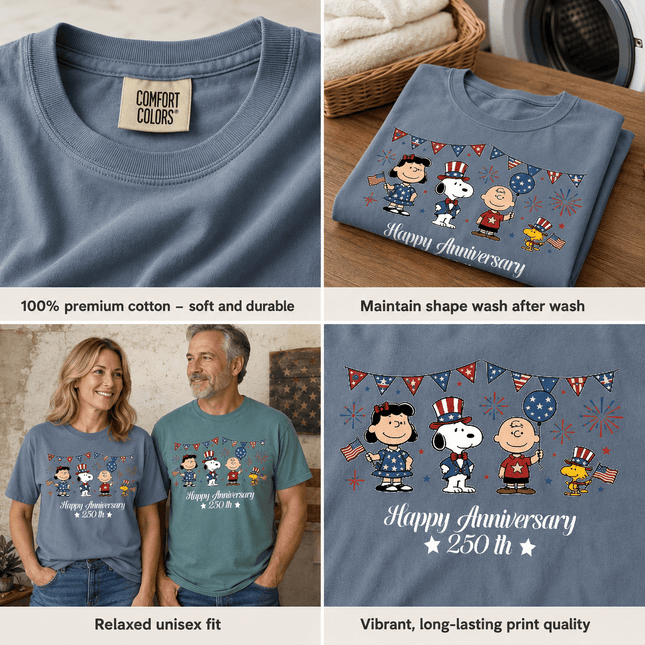 Comfort Colors Happy 250th Anniversary USA Patriotic Bunting Squad T-Shirt