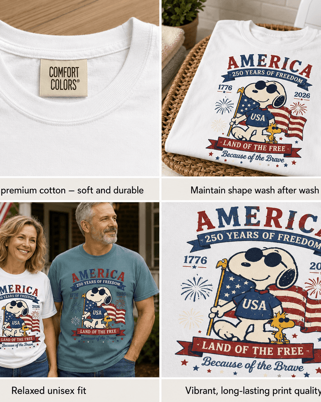 5_b52c9238-eb18-4e4d-b26e-0479345e8484 - AuraNations - Comfort Colors 250th Anniversary USA Land Of The Free T-Shirt - White / S - 250TH ANNIVERSARY, ALL, COMFORT COLORS, NO CUSTOM, PRODUCTS, SNPY, TSHIRT