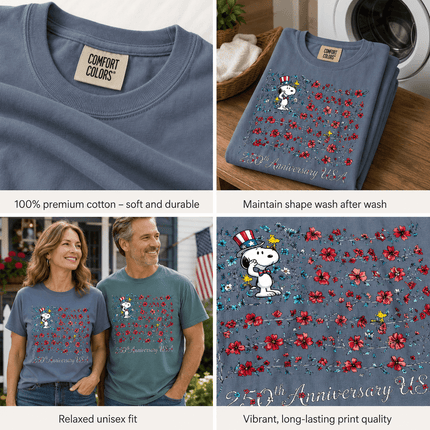 Comfort Colors 250th Anniversary USA Floral Vine Flag Uncle Sam Dog T-Shirt
