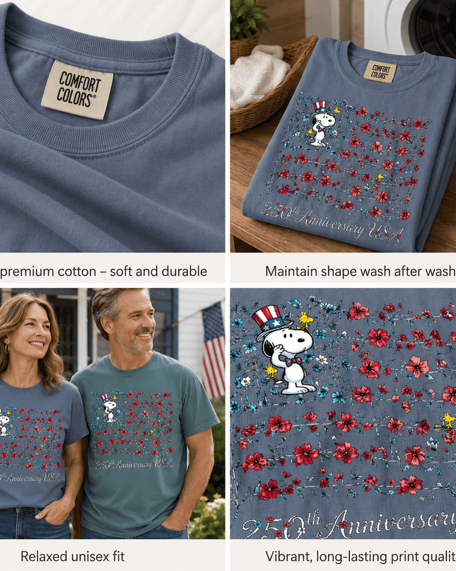 Comfort Colors 250th Anniversary USA Floral Vine Flag Uncle Sam Dog T-Shirt