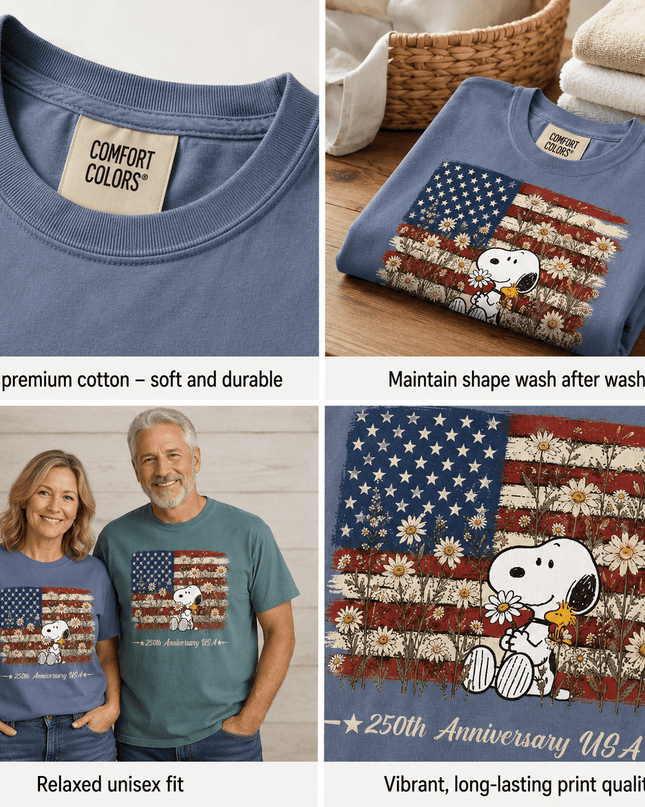 Comfort Colors 250th Anniversary USA Daisy Flag Dog T-Shirt