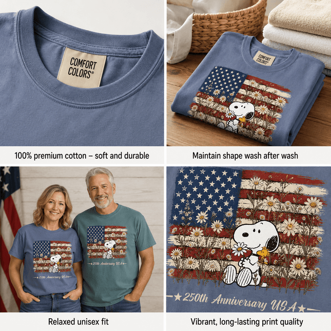 Comfort Colors 250th Anniversary USA Daisy Flag Dog T-Shirt