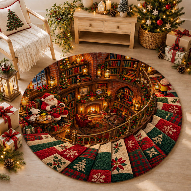 Christmas Round Rug Cozy Library Patchwork Staircase Doormat
