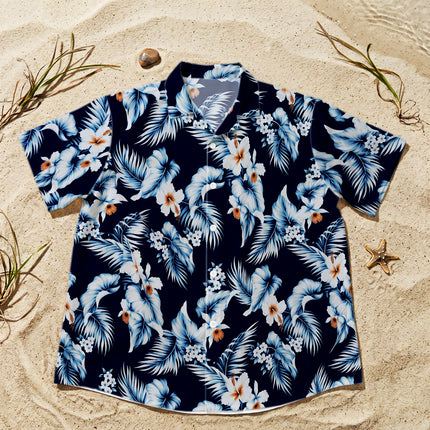 Beach Summer Navy Hibiscus Tropical Floral Hawaiian Shirt