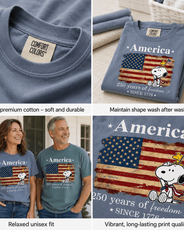 Comfort Colors America 250 Years Of Freedom Vintage Flag Dog T-Shirt