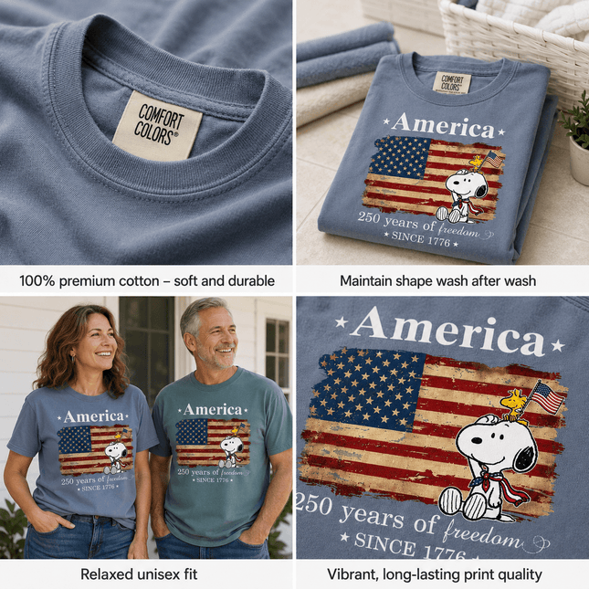 Comfort Colors America 250 Years Of Freedom Vintage Flag Dog T-Shirt