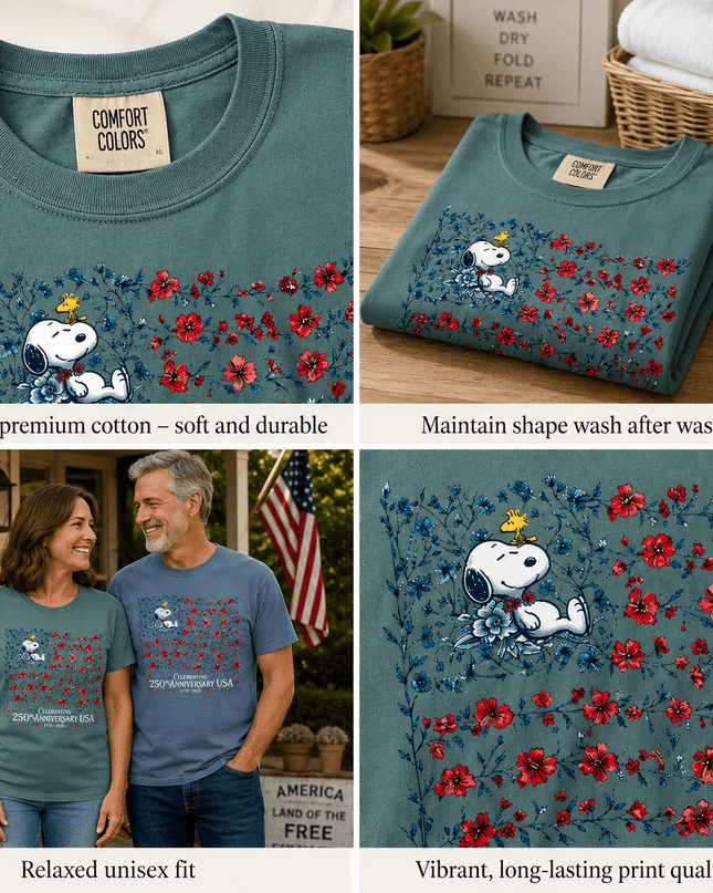 5_ce4bc747-b4aa-49df-b24a-07f711053d6a - AuraNations - Comfort Colors Celebrating 250th Anniversary USA Floral Vine Flag Dog T-Shirt - Seafoam / S - 250TH ANNIVERSARY, ALL, COMFORT COLORS, NO CUSTOM, PRODUCTS, SNPY, TSHIRT