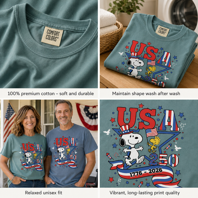 Comfort Colors USA 250 Years 1776-2026 Patriotic Star Dog T-Shirt
