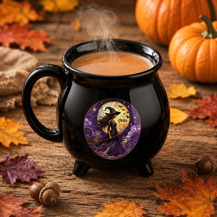Personalized Witch Cauldron Mug Purple Stained Glass Halloween