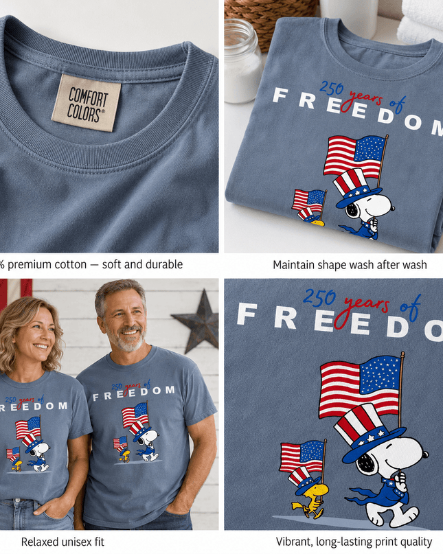 5_d54b5c62-48eb-4a0d-819b-9bb2bc5375b2 - AuraNations - Comfort Colors 250 Years Of Freedom Patriotic Waving Flags Dog T-Shirt - Blue Jean / S - 250TH ANNIVERSARY, ALL, COMFORT COLORS, NO CUSTOM, PRODUCTS, SNPY, TSHIRT