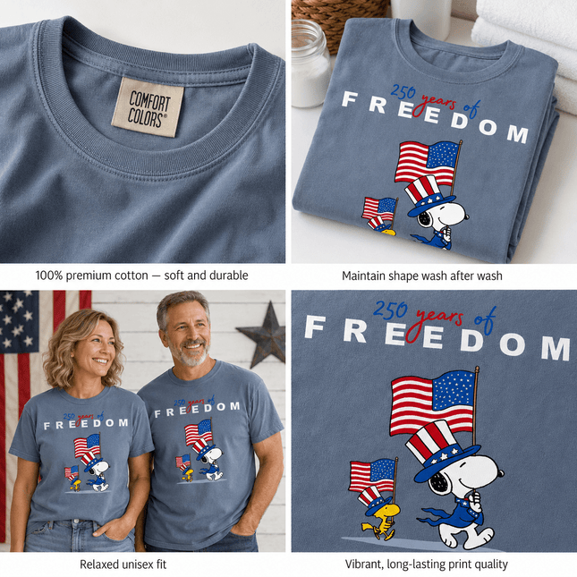 5_d54b5c62-48eb-4a0d-819b-9bb2bc5375b2 - AuraNations - Comfort Colors 250 Years Of Freedom Patriotic Waving Flags Dog T-Shirt - Blue Jean / S - 250TH ANNIVERSARY, ALL, COMFORT COLORS, NO CUSTOM, PRODUCTS, SNPY, TSHIRT