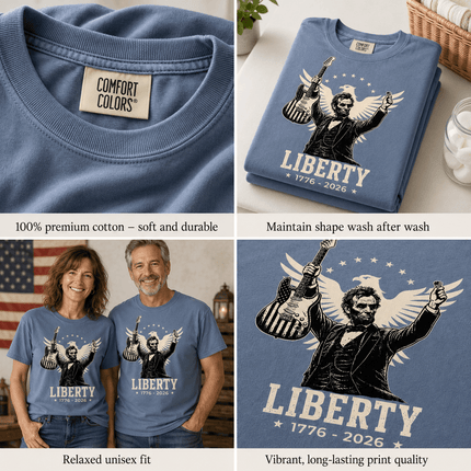 Comfort Colors Liberty 250th Anniversary USA Rockstar Lincoln Eagle T-Shirt