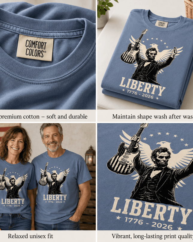 Comfort Colors Liberty 250th Anniversary USA Rockstar Lincoln Eagle T-Shirt